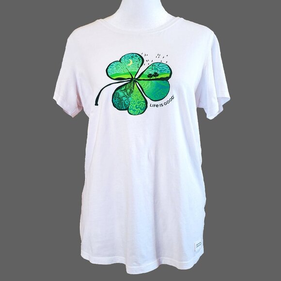 Life Is Good Crusher Lite Cotton Graphic T-shirt Tee Women's Sz M Shamrock Irish - Picture 1 of 7